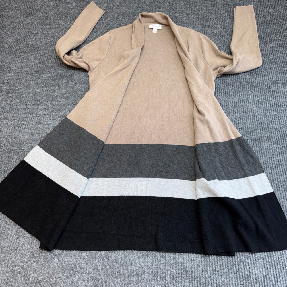 Belle by Kim Gravel Colorblock Cardigan Khaki Black Open Front XXS - Picture 7 of 9